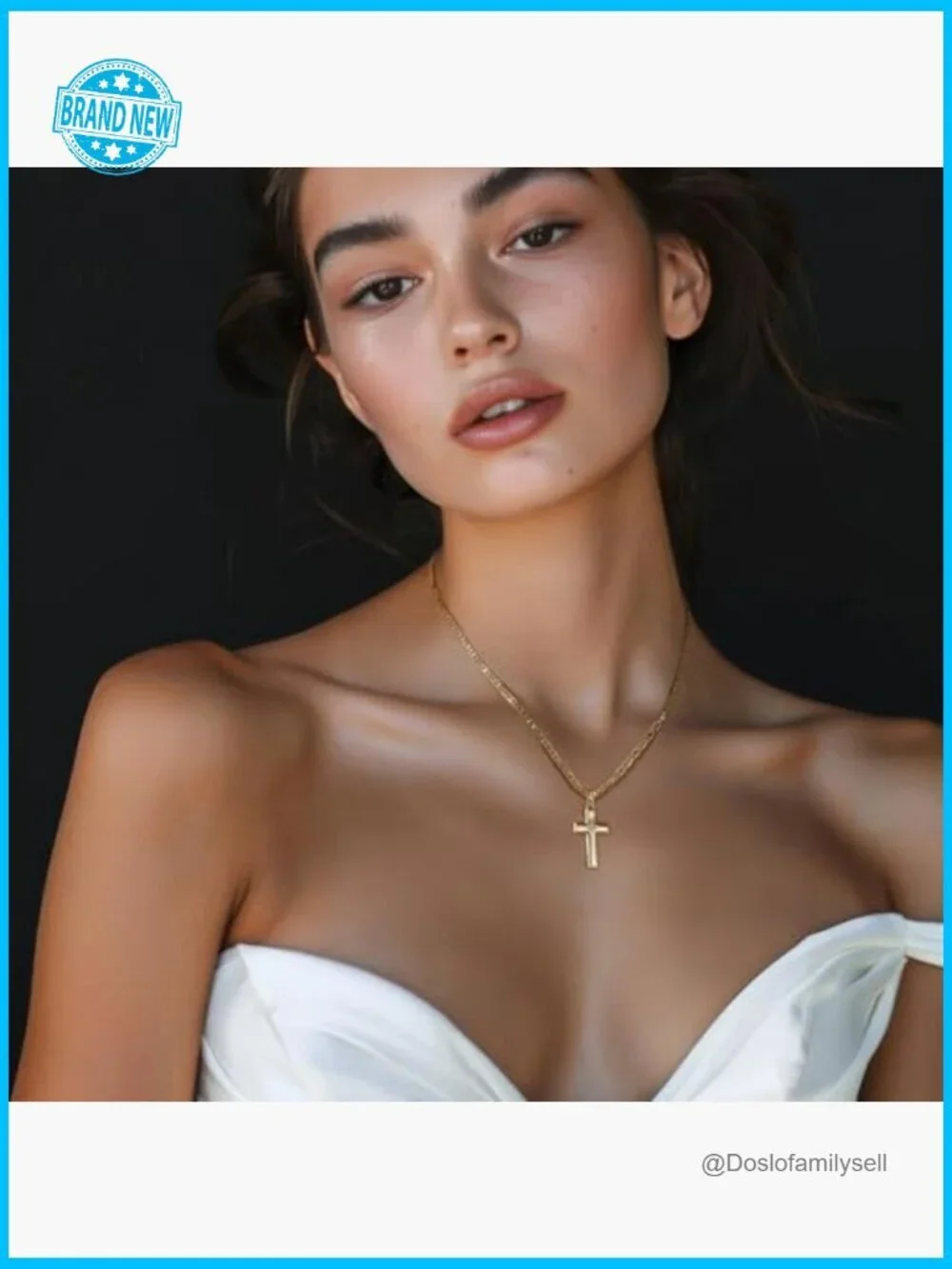 14k Gold Cross Pendant Necklace Minimalist Dainty Chain CZ Stone Gift